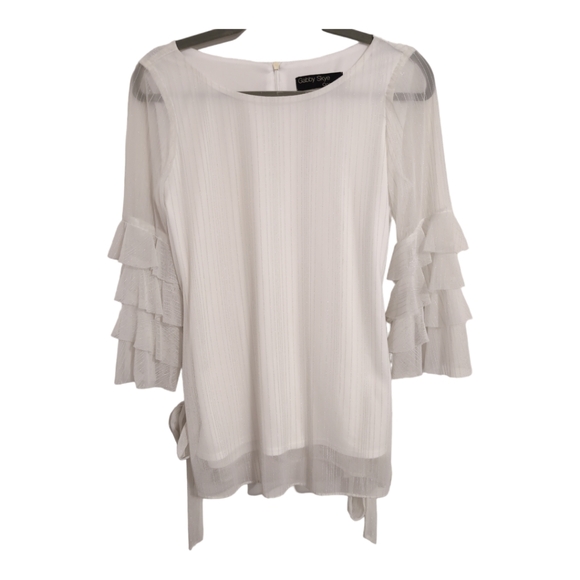 Gabby Skye Tops - Gabby Skye white medium layered quarter sleeves tie front